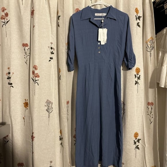 COPY - NEW Christy Dawn Deyko Collared Sheath Midi Dress Dress in Blue Sz S